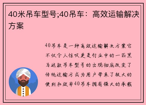 40米吊车型号;40吊车：高效运输解决方案